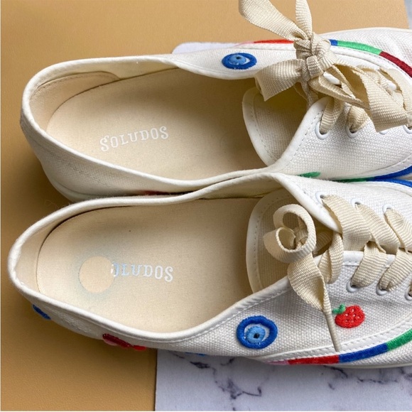 Soludos Marin Embroidered Rainbow White Sneakers Size 9 - Picture 4 of 10